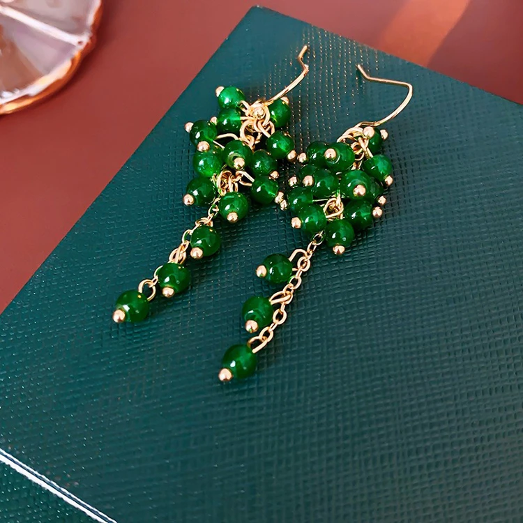 Grape Ear Hooks Simple Tassel Earrings Fashion Green