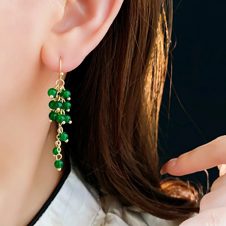 Grape Ear Hooks Simple Tassel Earrings Fashion Green