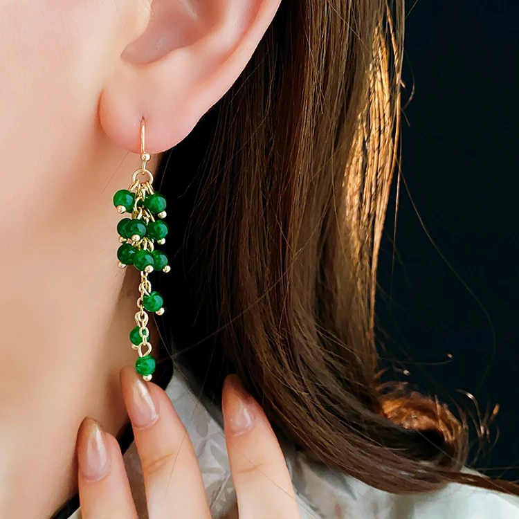 Grape Ear Hooks Simple Tassel Earrings Fashion Green