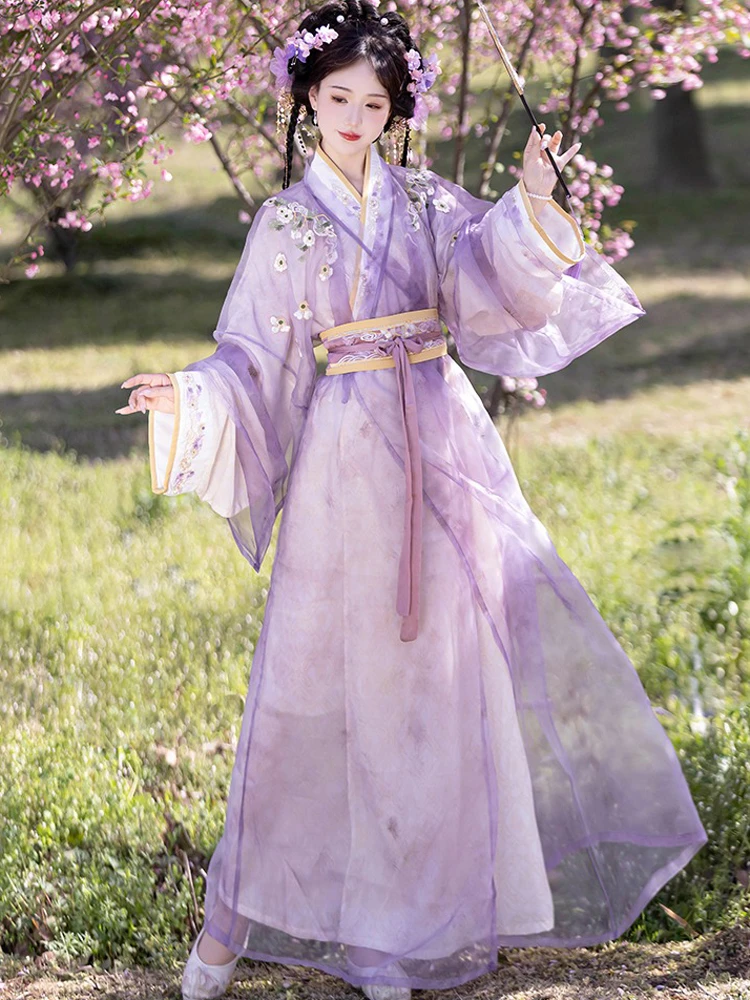 Han Dynasty Women Zhiju Purple Hanfu Improved Long Shirt