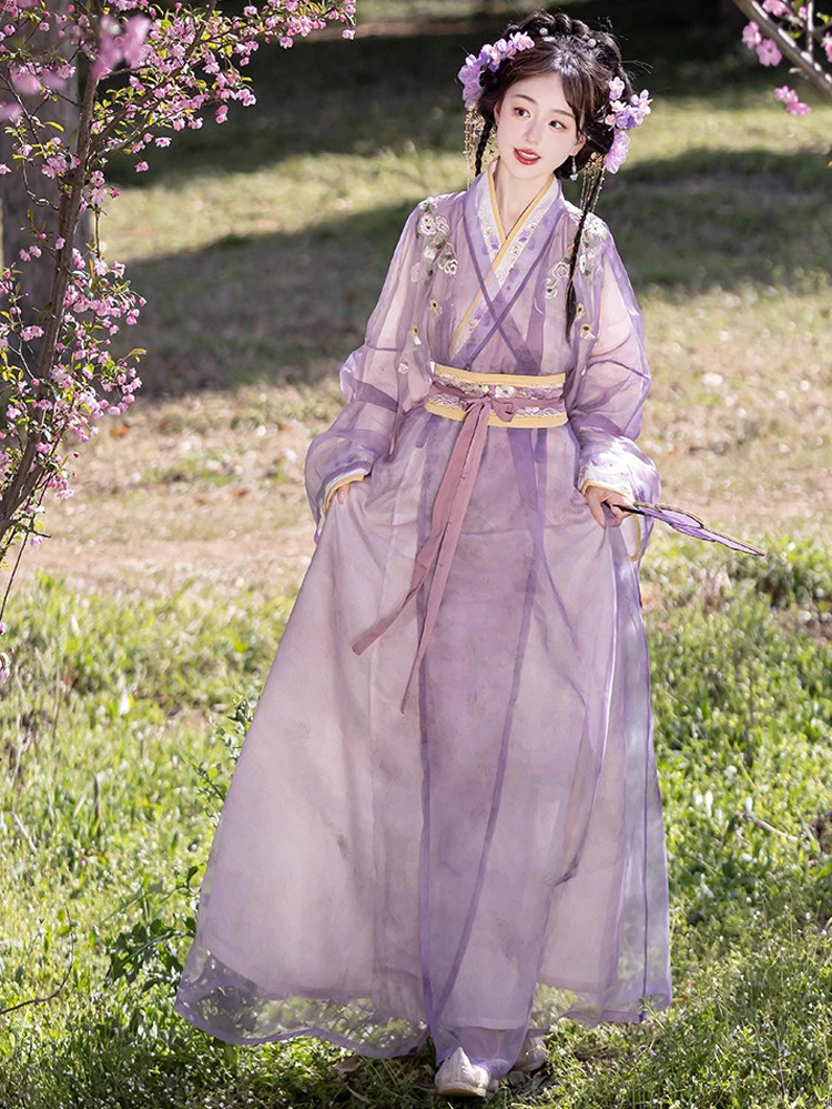 Han Dynasty Women Zhiju Purple Hanfu Improved Long Shirt