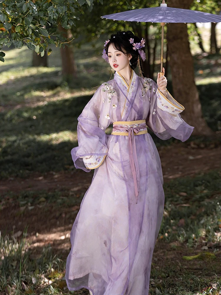 Han Dynasty Women Zhiju Purple Hanfu Improved Long Shirt