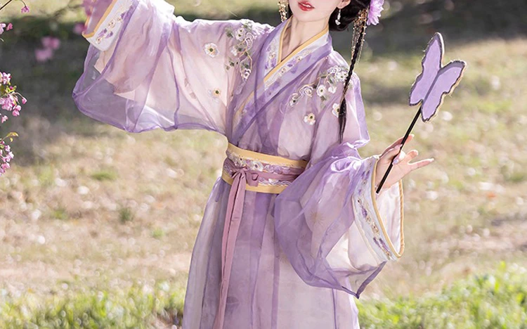 Han Dynasty Women Zhiju Purple Hanfu Improved Long Shirt