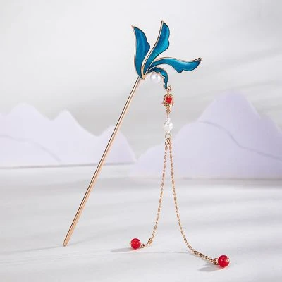 Hanfu Simple Hairpin Blue Headdress Tassel Ancient Style Accessories