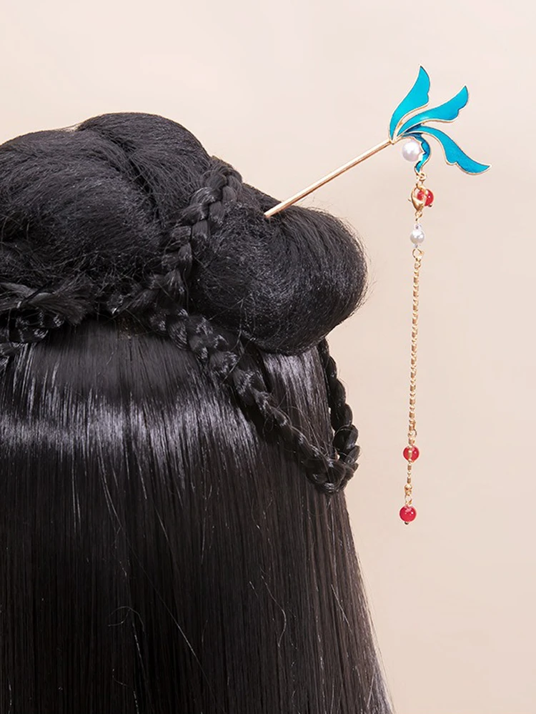 Hanfu Simple Hairpin Blue Headdress Tassel Ancient Style Accessories