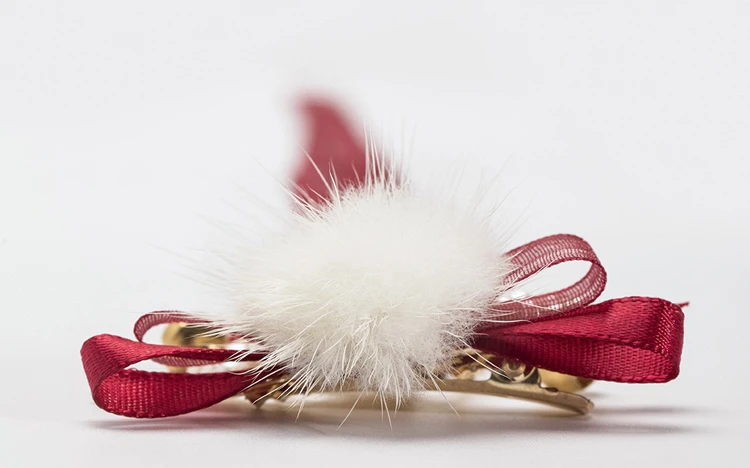 Red Hairball Hairclips Ribbon Tassel Plush Hanfu Cute Headdresses