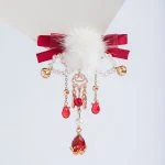 Red Hairball Hairclips Ribbon Tassel Plush Hanfu Cute Headdresses