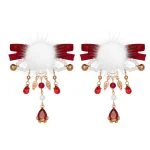 Red Hairball Hairclips Ribbon Tassel Plush Hanfu Cute Headdresses