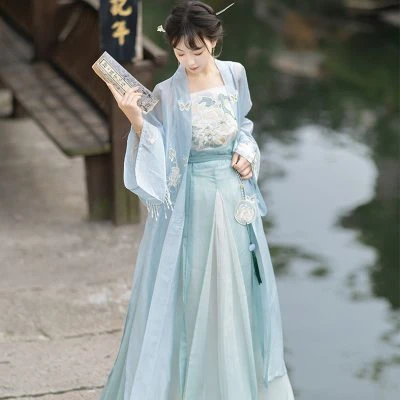 Song Dynasty Hanfu Blue Ladies Summer Dress