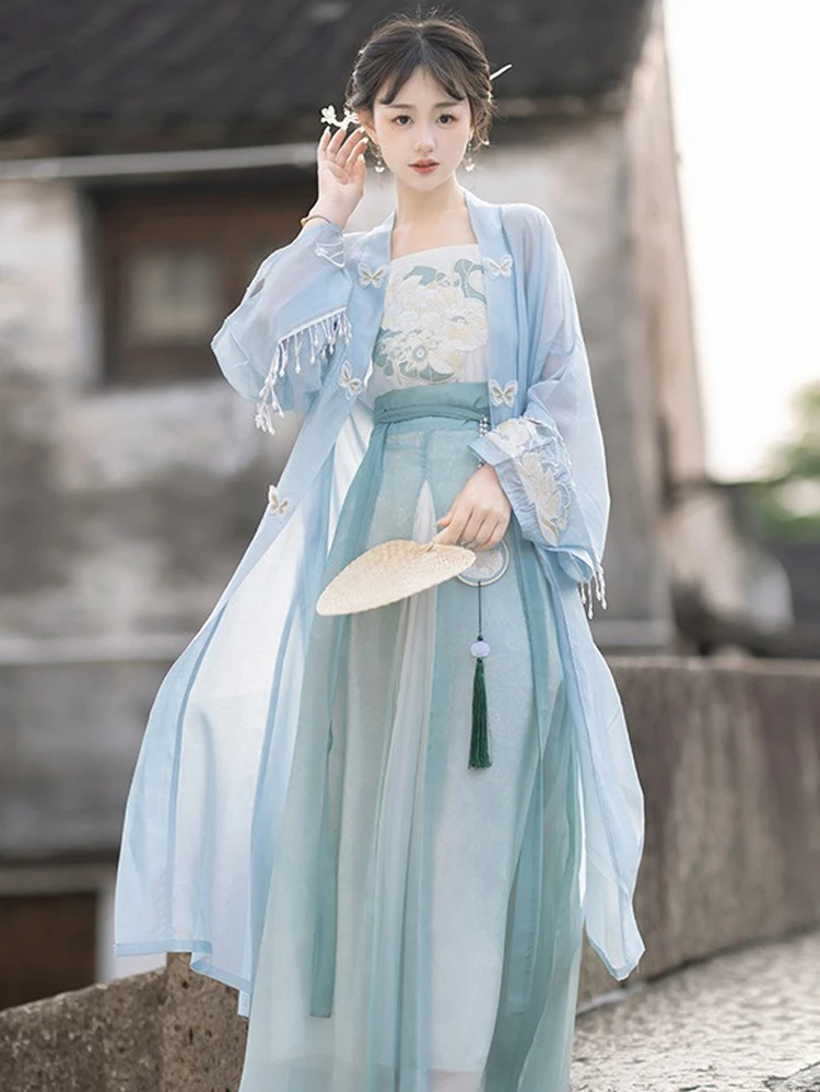 Song Dynasty Hanfu Blue Ladies Summer Dress