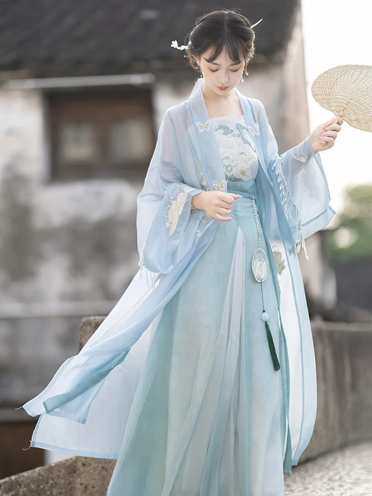 Song Dynasty Hanfu Blue Ladies Summer Dress