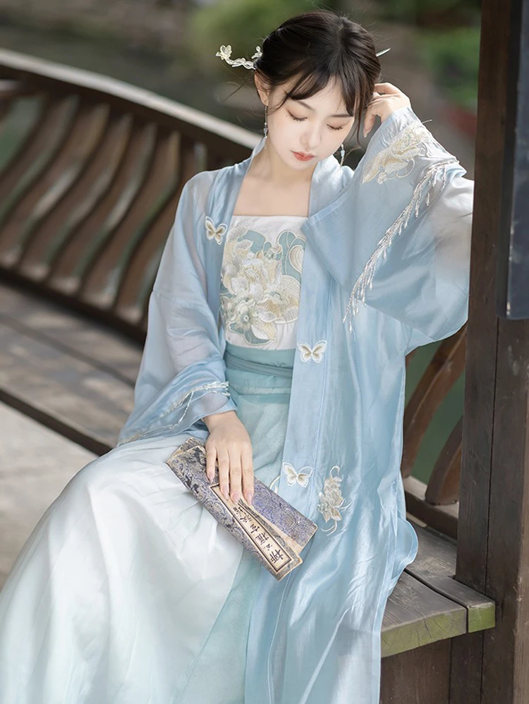 Song Dynasty Hanfu Blue Ladies Summer Dress