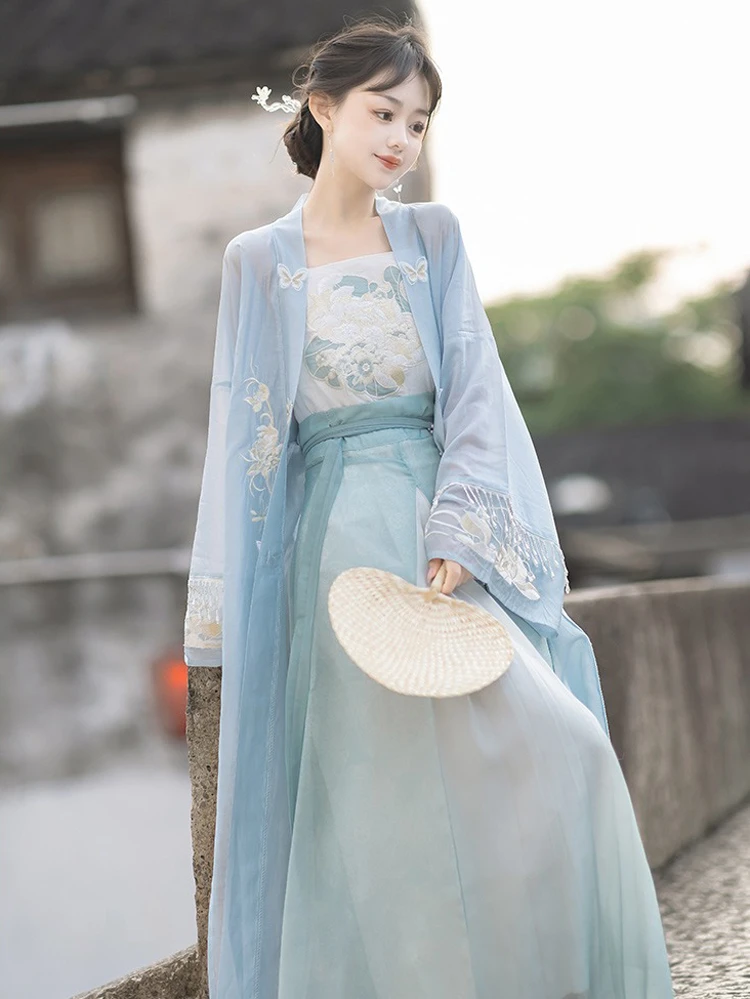 Song Dynasty Hanfu Blue Ladies Summer Dress