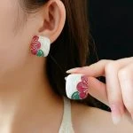 Square Earrings Women's Flower Earrings Vintage Decoration