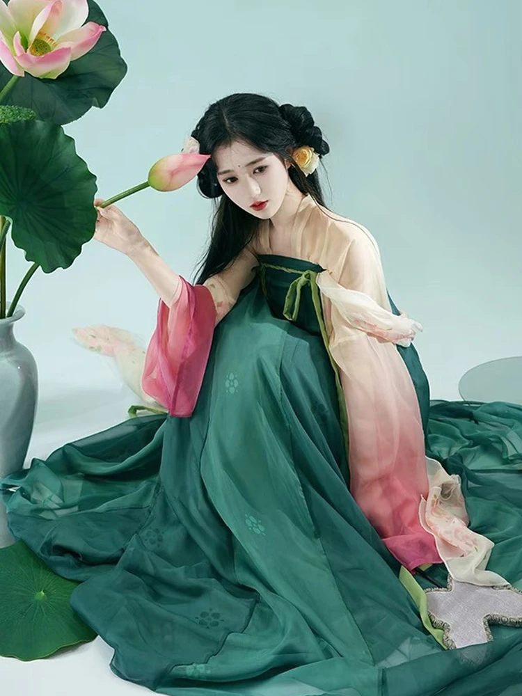 Tang Dynasty Hanfu Qixiong Shanqun Summer Lotus Long Skirt