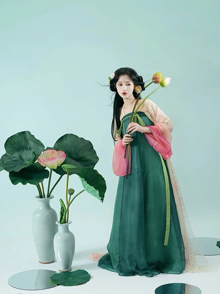 Tang Dynasty Hanfu Qixiong Shanqun Summer Lotus Long Skirt