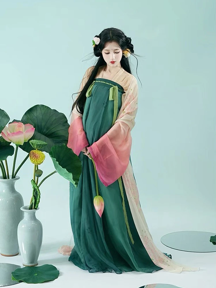 Tang Dynasty Hanfu Qixiong Shanqun Summer Lotus Long Skirt