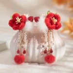 Ancient Style Hairball Hair Clip New Year Headdress Children Red Jewelry