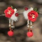 Ancient Style Hairball Hair Clip New Year Headdress Children Red Jewelry