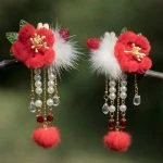 Ancient Style Hairball Hair Clip New Year Headdress Children Red Jewelry