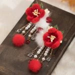 Ancient Style Hairball Hair Clip New Year Headdress Children Red Jewelry