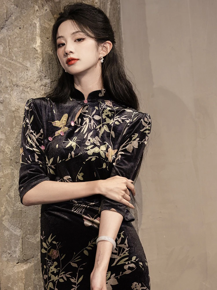 Autumn Long Sleeve High-end Cheongsam Retro Quality Fishtail Skirt