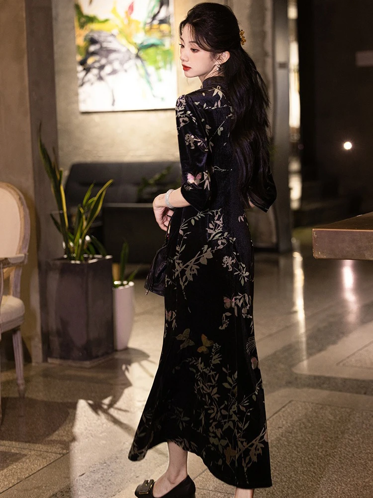 Autumn Long Sleeve High-end Cheongsam Retro Quality Fishtail Skirt