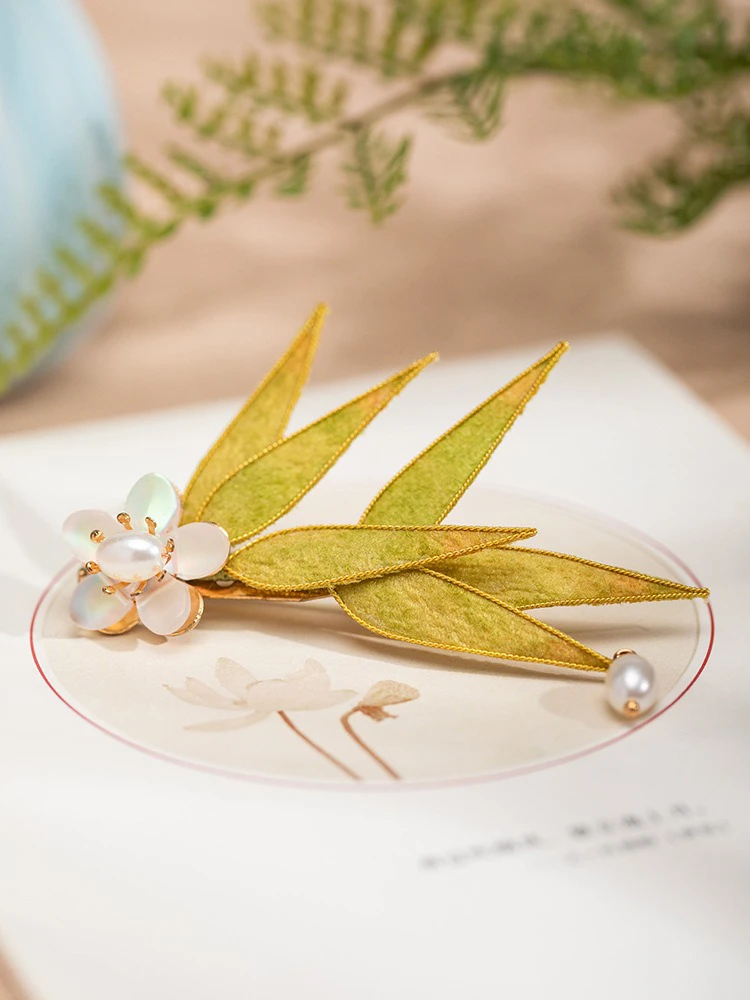 Bamboo Leaf Hair Clip Handmade Vintage Cheongsam Accessories Ancient Style Hanfu Headwear