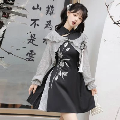 Ladies Daily Han Element Chinese Style Dress Set For Autumn