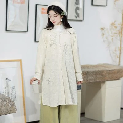 Ming Dynasty Round Neck Long Shirt Autumn Casual Modified Songku Suit