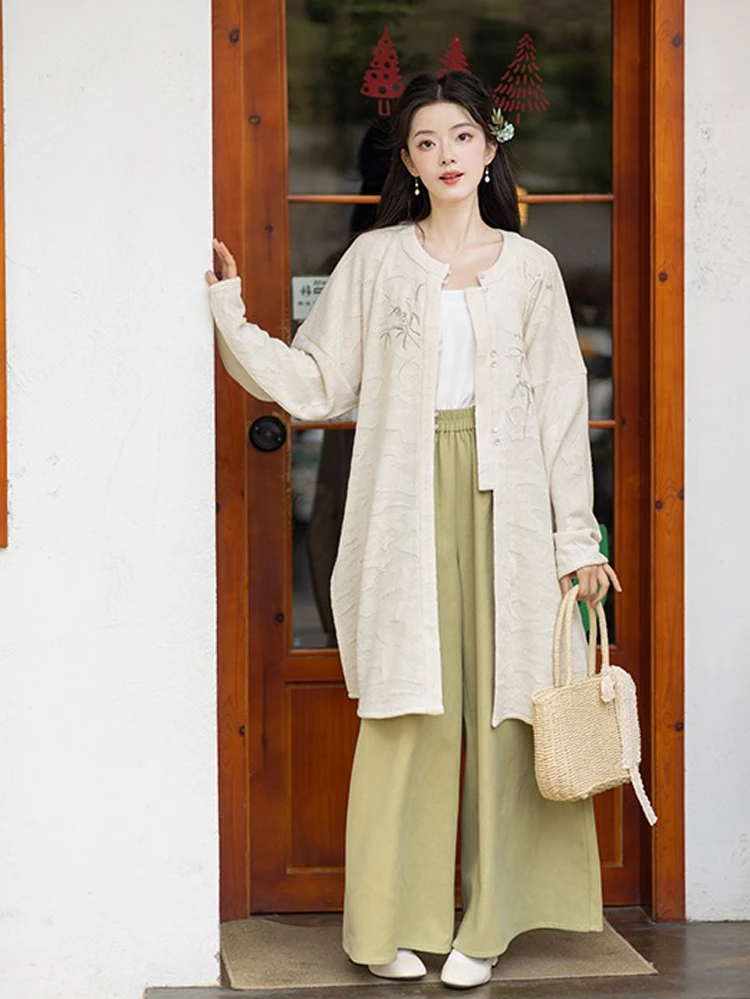 Ming Dynasty Round Neck Long Shirt Autumn Casual Modified Songku Suit 