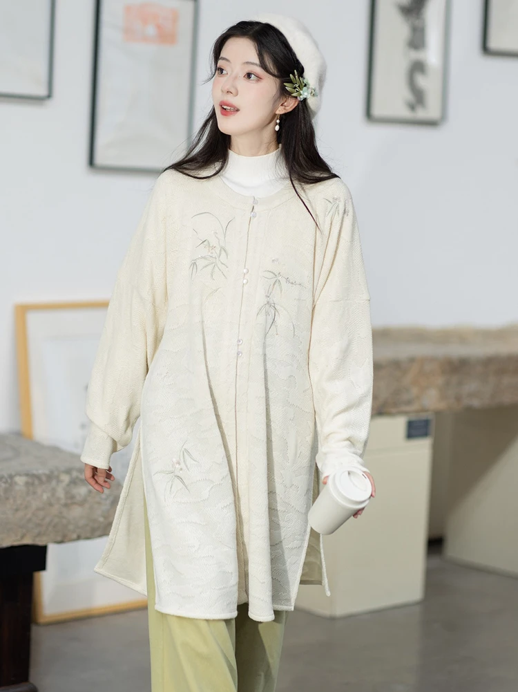 Ming Dynasty Round Neck Long Shirt Autumn Casual Modified Songku Suit 