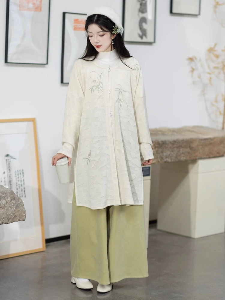 Ming Dynasty Round Neck Long Shirt Autumn Casual Modified Songku Suit 