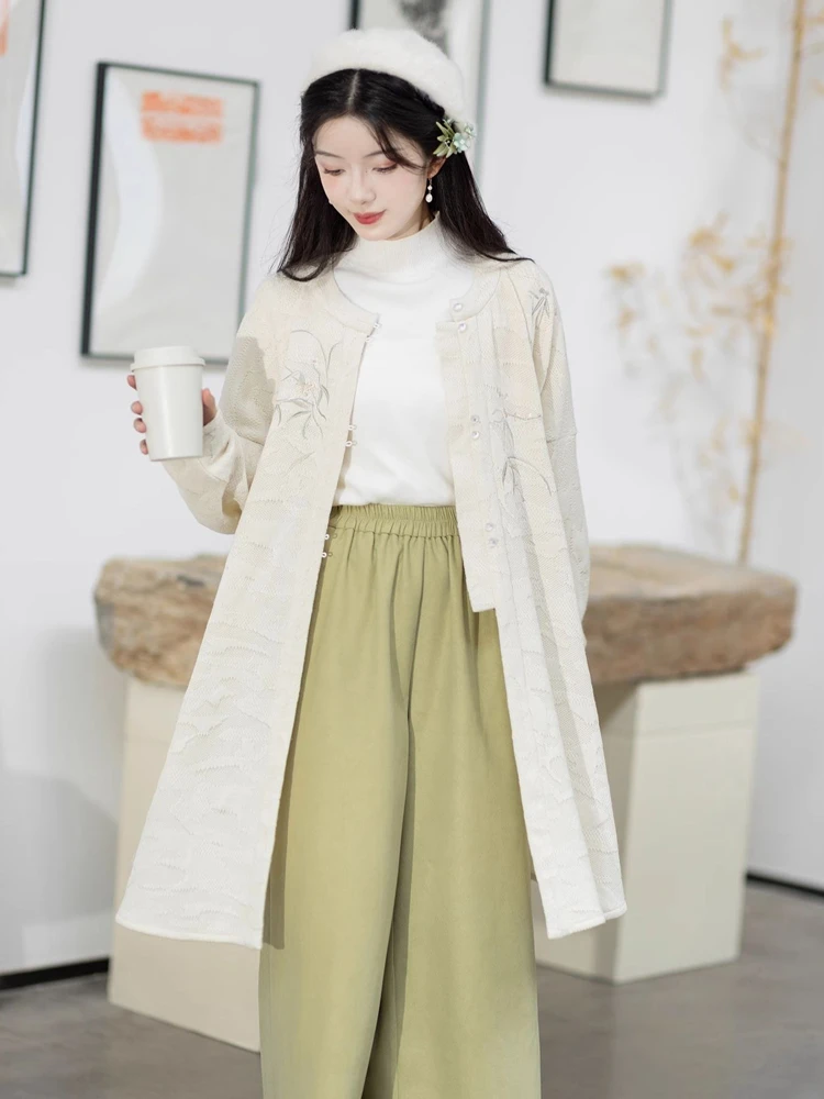 Ming Dynasty Round Neck Long Shirt Autumn Casual Modified Songku Suit 