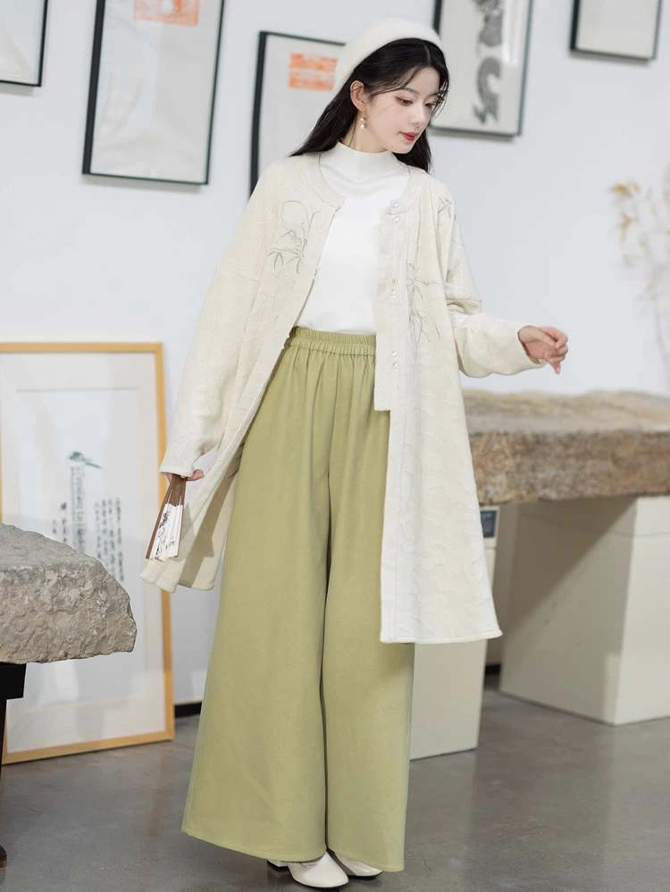 Ming Dynasty Round Neck Long Shirt Autumn Casual Modified Songku Suit 