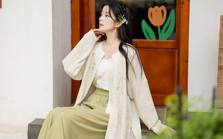 Ming Dynasty Round Neck Long Shirt Autumn Casual Modified Songku Suit 