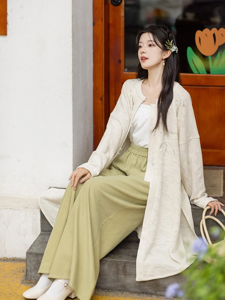 Ming Dynasty Round Neck Long Shirt Autumn Casual Modified Songku Suit 