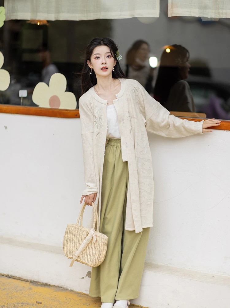 Ming Dynasty Round Neck Long Shirt Autumn Casual Modified Songku Suit 