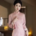 Pink Cheongsam New Ladies Slim Daily Autumn Dresses