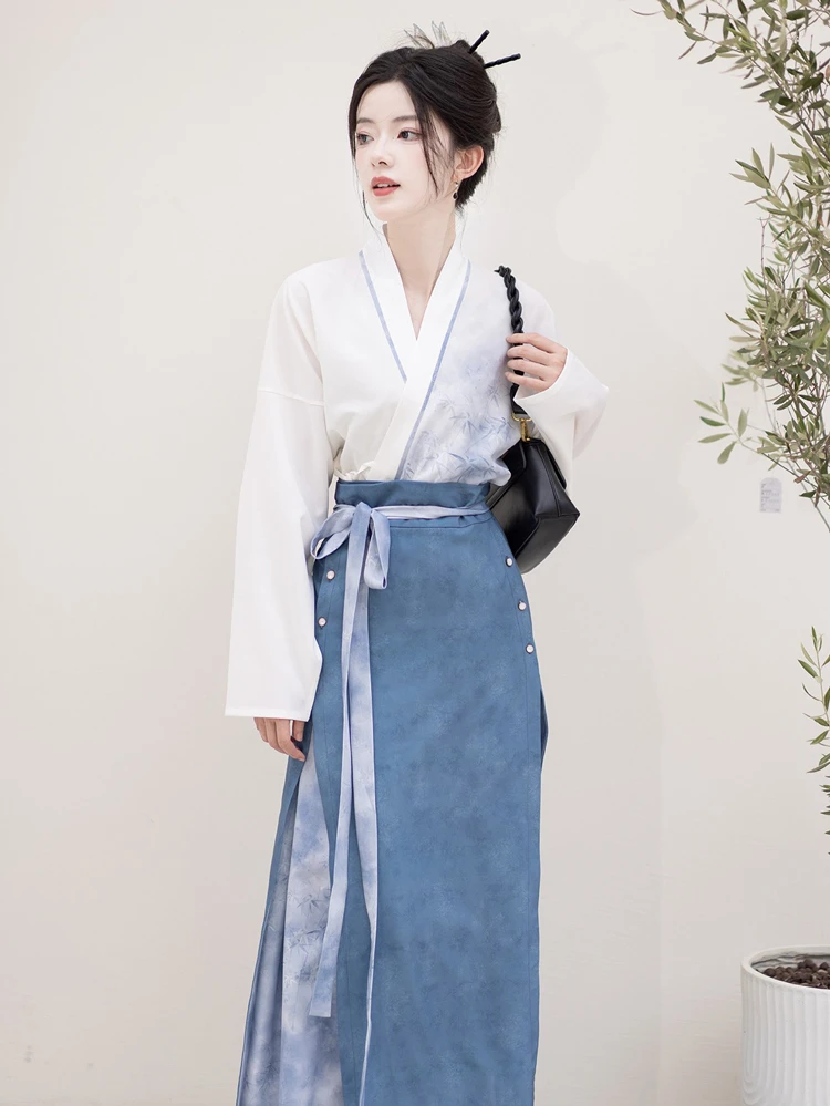 Song Dynasty Ladies Hanfu Autumn Blue Casual Style