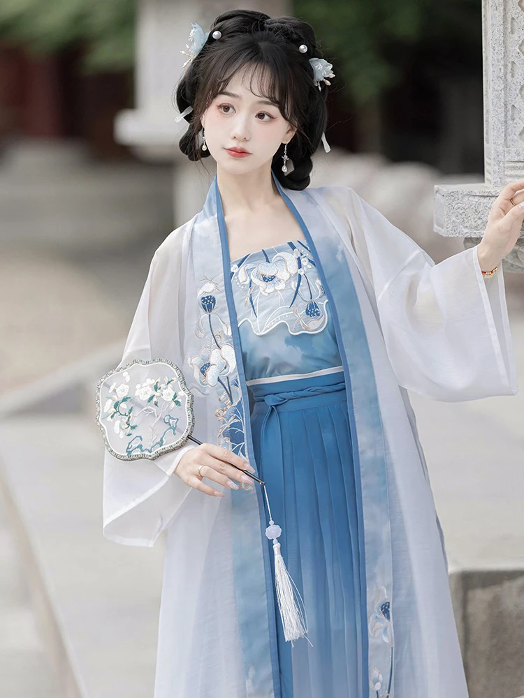 Song Qiyao Hanfu Lotus Blue Collection Women Summer Skirt