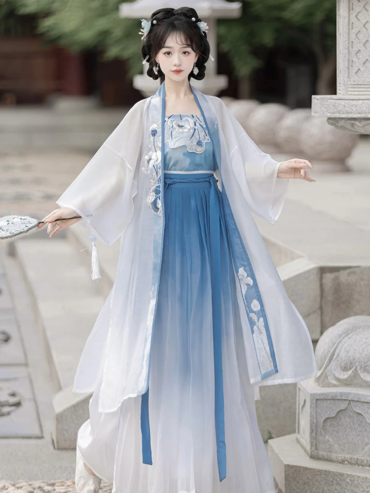 Song Qiyao Hanfu Lotus Blue Collection Women Summer Skirt