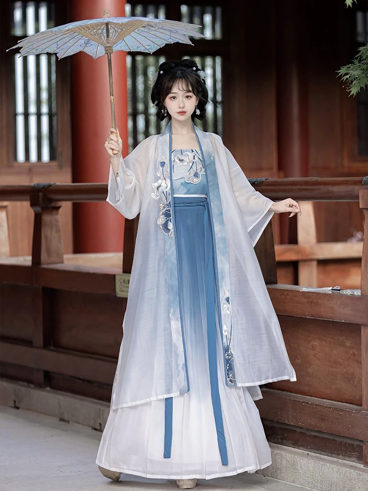 Song Qiyao Hanfu Lotus Blue Collection Women Summer Skirt