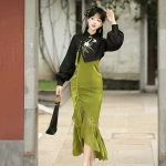 Women Autumn Qipao Dresses Daily Vintage Fishtail Dresses