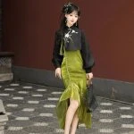 Women Autumn Qipao Dresses Daily Vintage Fishtail Dresses