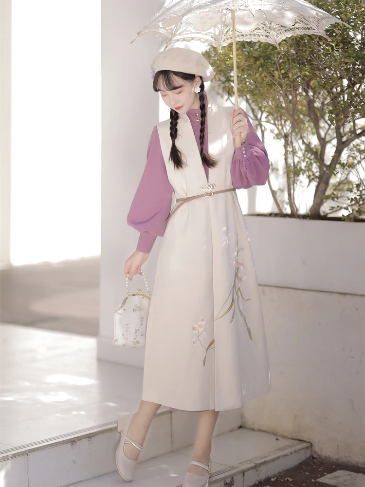 Women Han Fashion Dress Hanfu Standing Collar Shirt Bijia Autumn Season