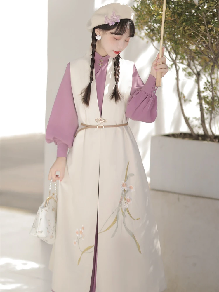 Women Han Fashion Dress Hanfu Standing Collar Shirt Bijia Autumn Season