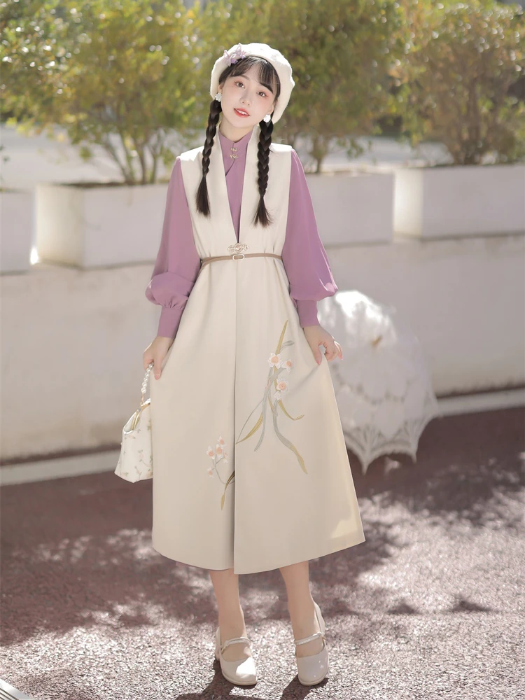 Women Han Fashion Dress Hanfu Standing Collar Shirt Bijia Autumn Season