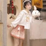 Women's Cute Hanfu Sweatshirt Ma Mian Skirt Autumn