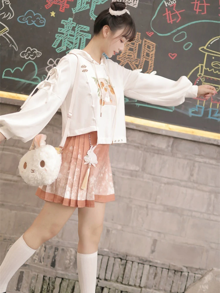 Women's Cute Hanfu Sweatshirt Ma Mian Skirt Autumn 